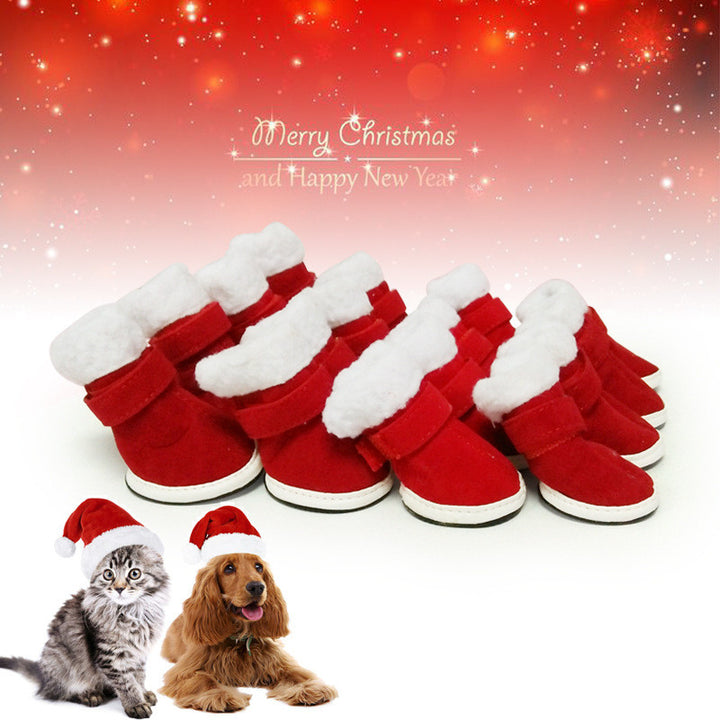 Pet Warm Plush Christmas Shoes