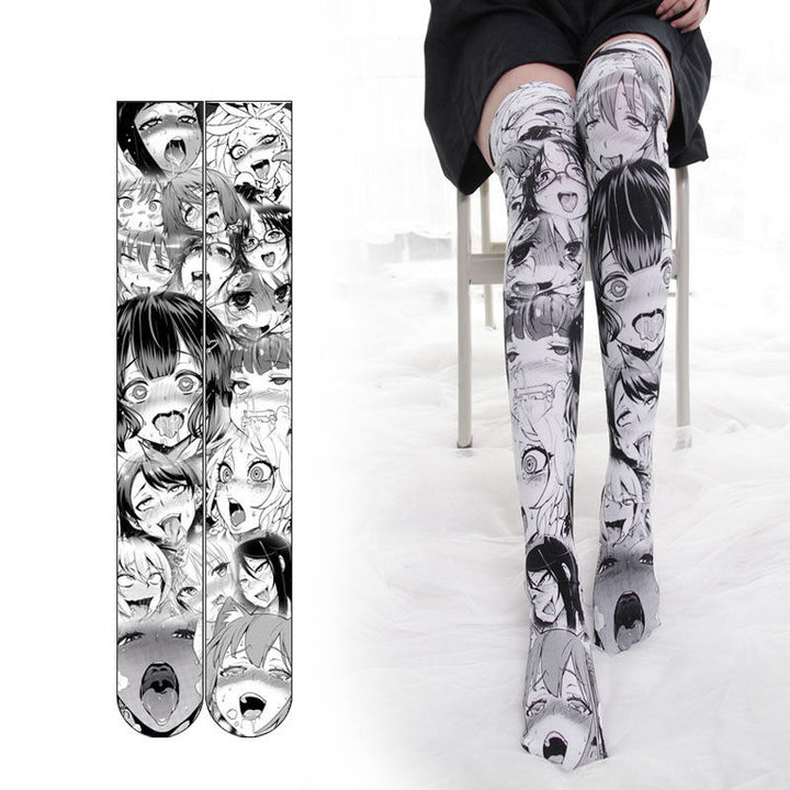 Long Velvet Anime Print Thigh Socks