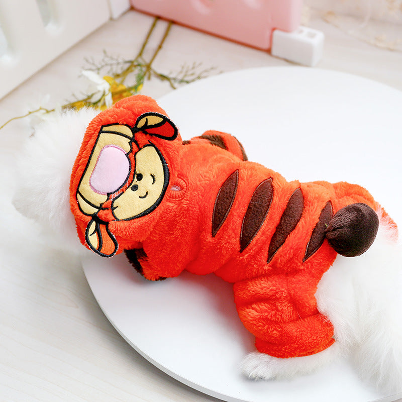 Autumn Winter Thermal Velvet Four-corner Clothes Orange Tiger Pet Costume Pet Clothes