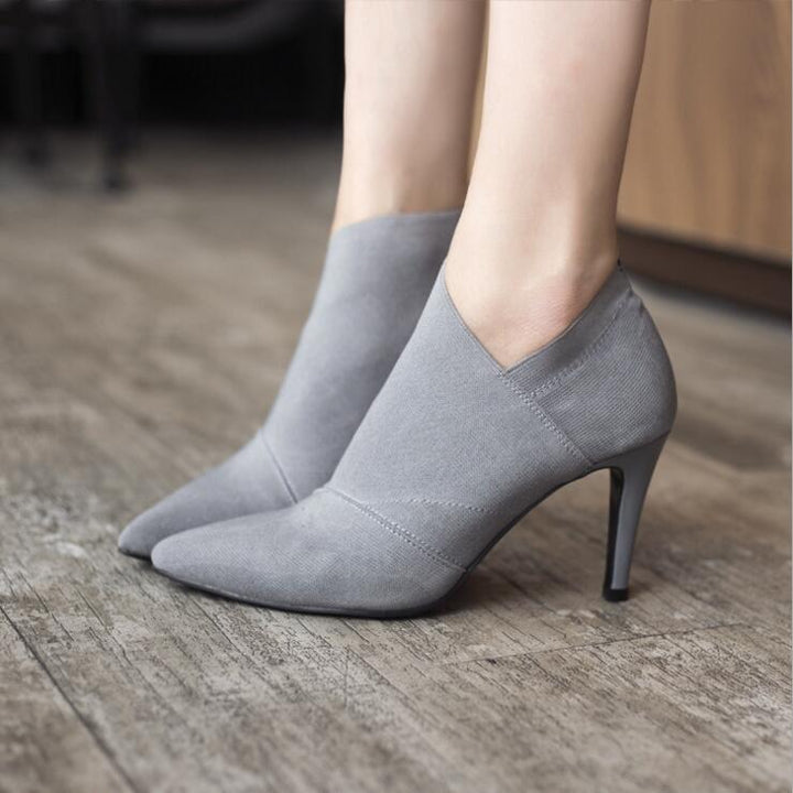 Women Shoes Slip-On Retro High Heel Ankle Boot Elegant Cusp England Casual Short Boots Female Pointed Toe Stiletto Shoes