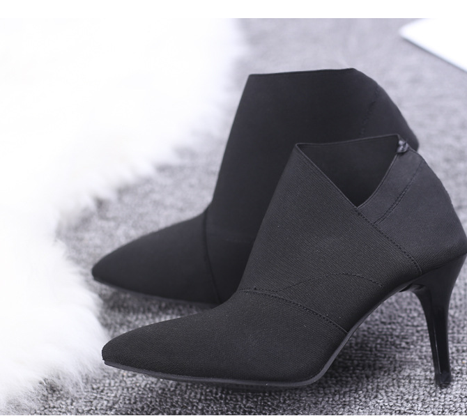 Women Shoes Slip-On Retro High Heel Ankle Boot Elegant Cusp England Casual Short Boots Female Pointed Toe Stiletto Shoes