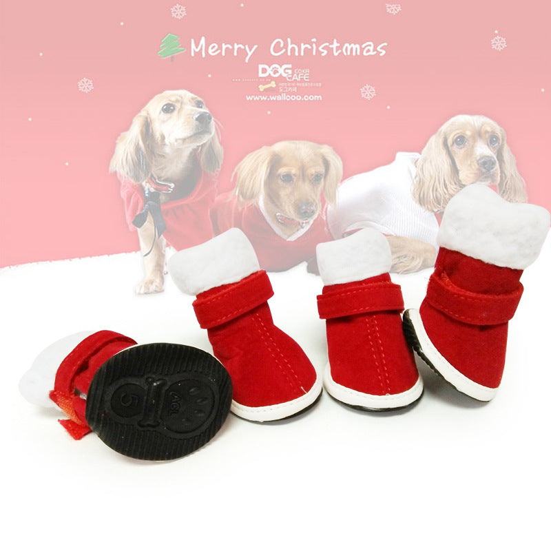 Pet Warm Plush Christmas Shoes