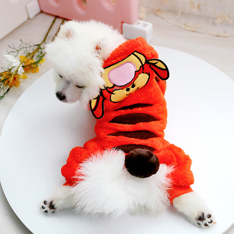 Autumn Winter Thermal Velvet Four-corner Clothes Orange Tiger Pet Costume Pet Clothes
