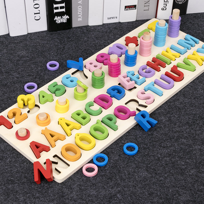 Wooden Three-in-one Digital Board Digital Shape Matching Letter Cognitive Toy