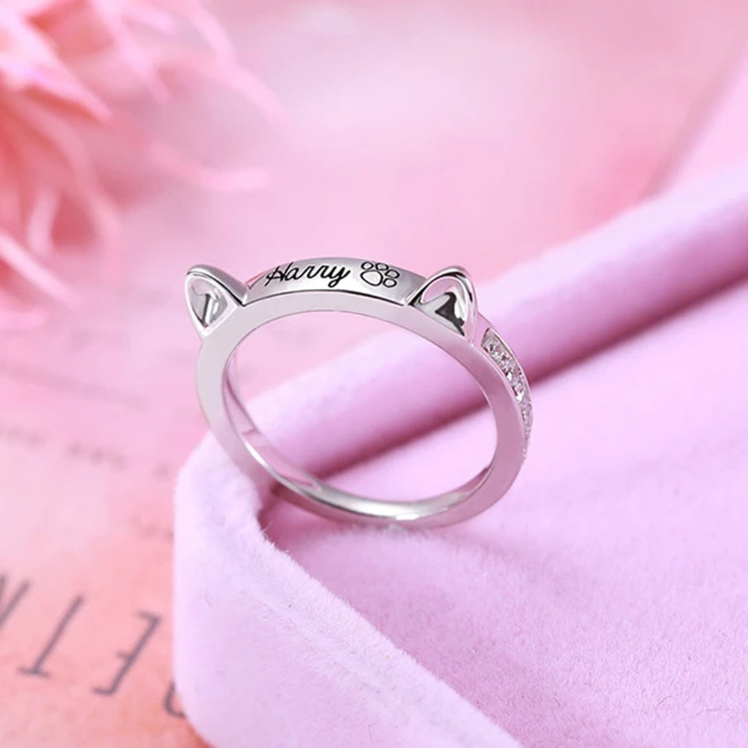 Personalized Pet Cat Ears Name Ring Fashion Jewelry