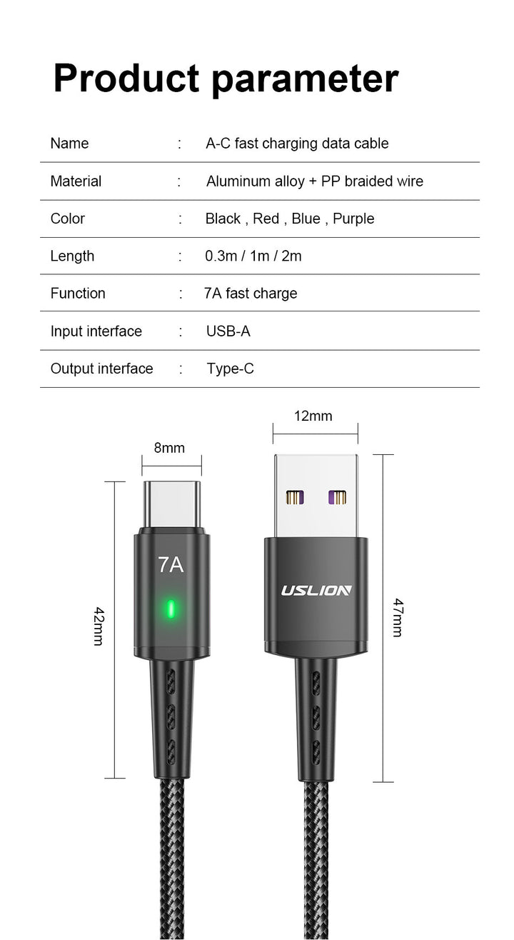 7A Android Braided Lengthened 2M Charging Cable