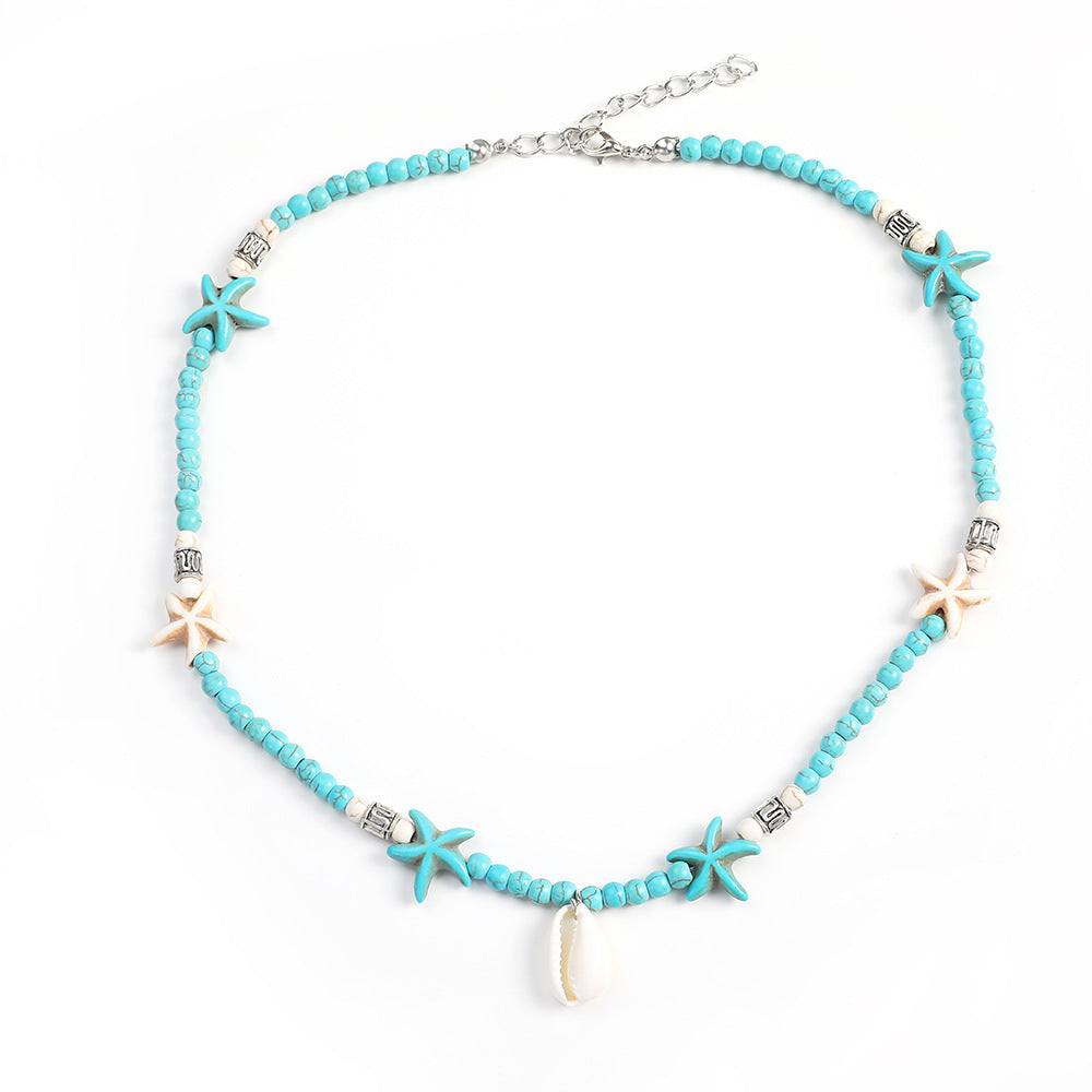 European And American Bohemian Handmade Turquoise Natural Shell Starfish Necklace