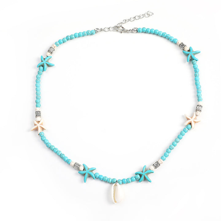 European And American Bohemian Handmade Turquoise Natural Shell Starfish Necklace