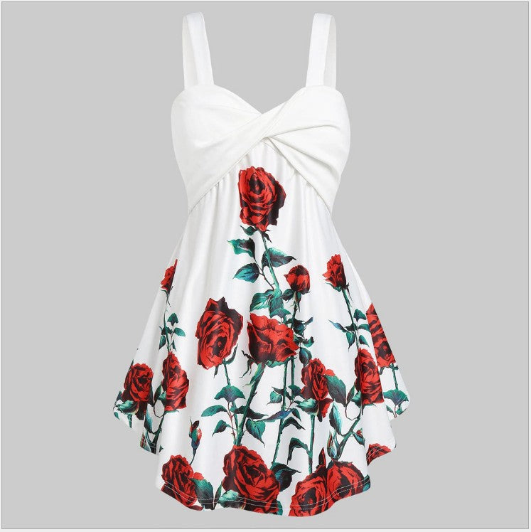 V-neck Cross-knot High-waisted Large-swing Mid-to-large Dress