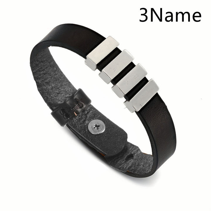 Men's Leather Name Bracelet