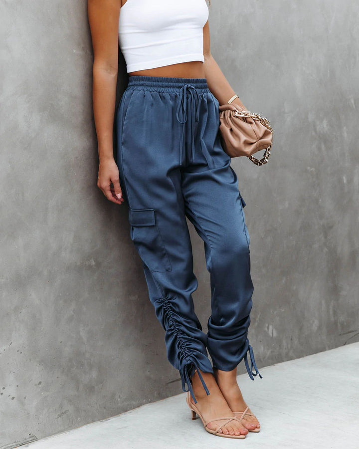 Lace-up Elastic Waist With Pocket Pants Casual Pants