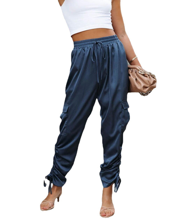 Lace-up Elastic Waist With Pocket Pants Casual Pants