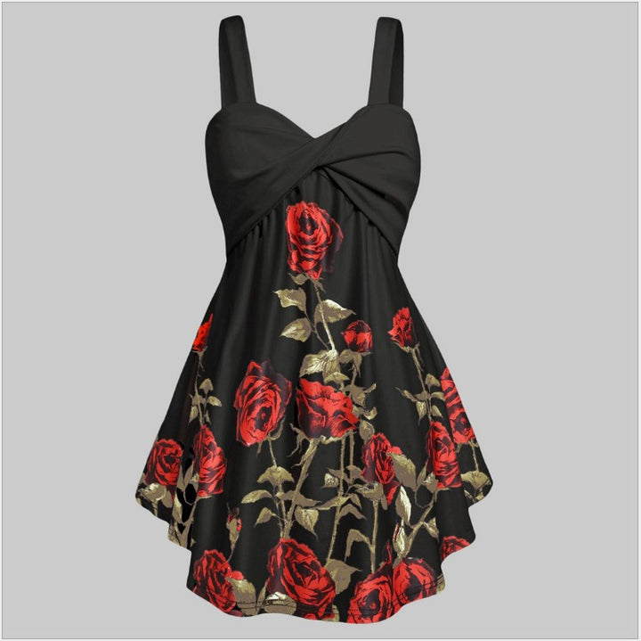 V-neck Cross-knot High-waisted Large-swing Mid-to-large Dress