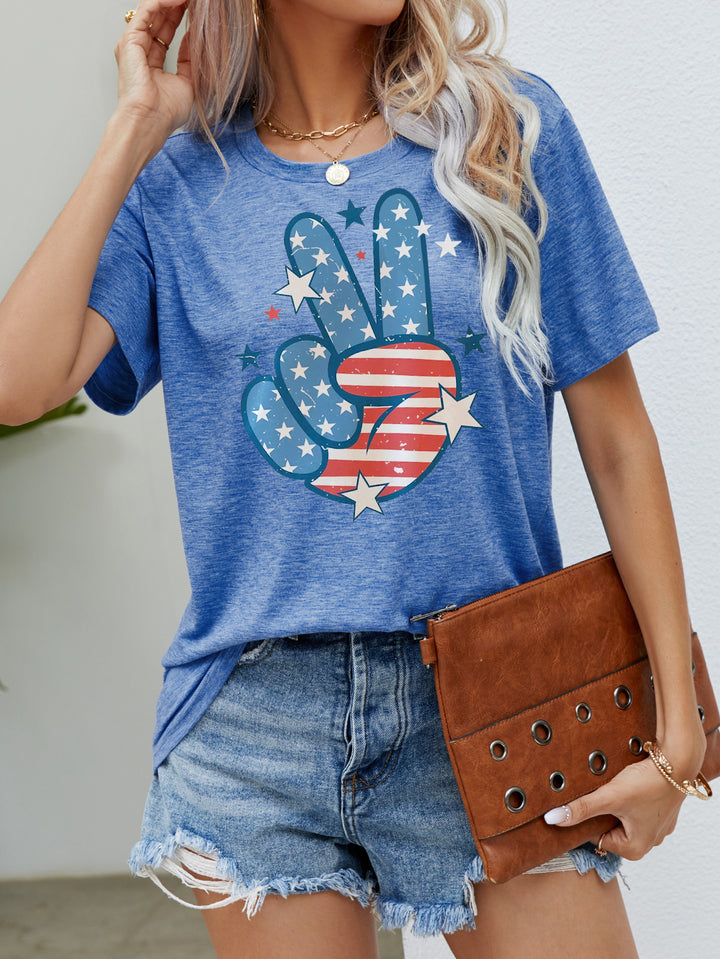 Women's American Independence Day Round Neck Short Sleeve Printed Day T-shirt