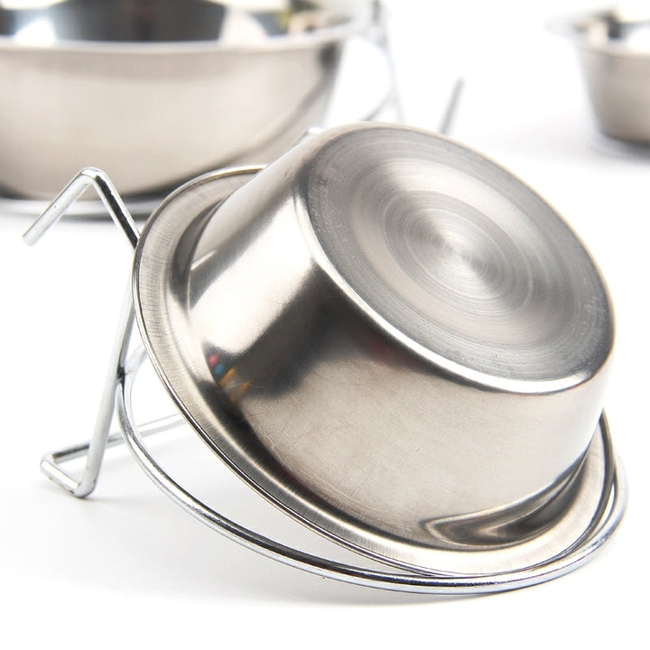 Hanging stainless steel dog food bowl