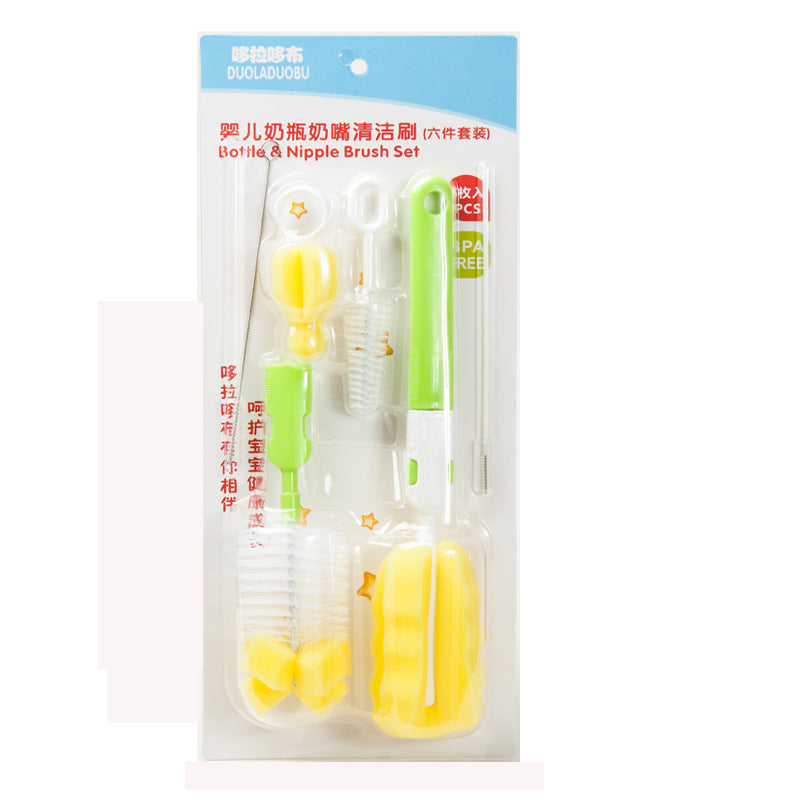 6-piece Sponge Bottle Brush Set Feeding Bottle Cleaning Set
