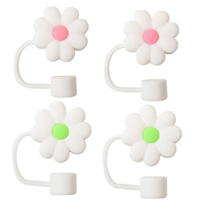 Colorful 4pcs Silicone Straw Covers Cap Set Flower Design For 10mm Straws