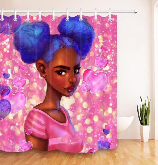 Art Design Graffiti Art Hip Hop African Girl with Black Hair Big Earring with Modern Building Shower Curtain for Bathroom Decor