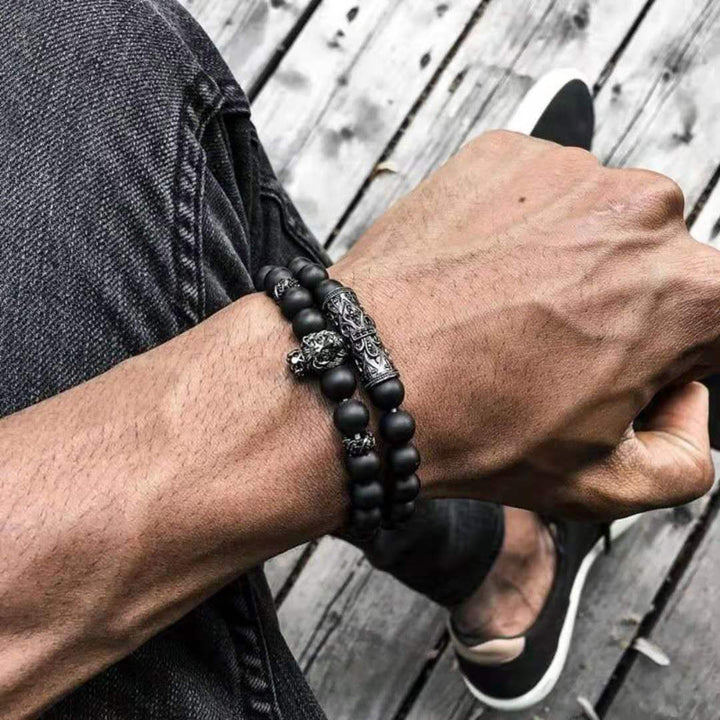 Lion Bracelet Jewellery Stone-Beads Black Onyx Handmade Women Charm Pulseras for Mujer