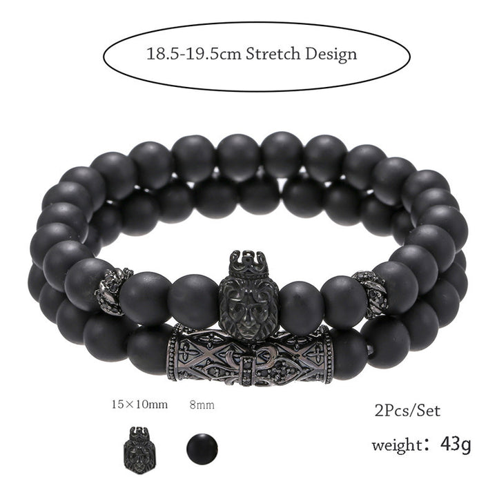 Lion Bracelet Jewellery Stone-Beads Black Onyx Handmade Women Charm Pulseras for Mujer