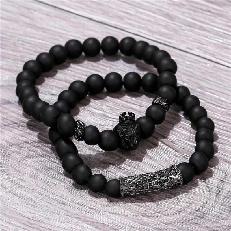 Lion Bracelet Jewellery Stone-Beads Black Onyx Handmade Women Charm Pulseras for Mujer