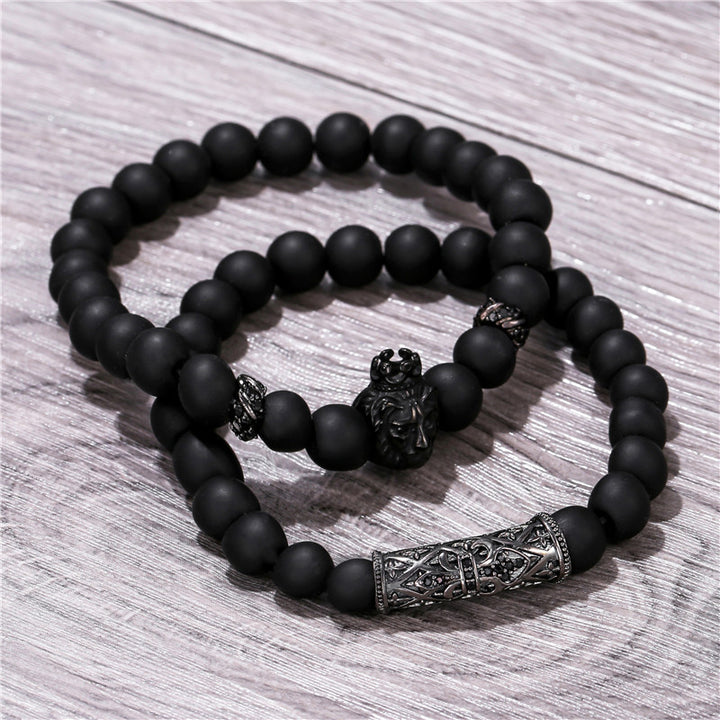 Lion Bracelet Jewellery Stone-Beads Black Onyx Handmade Women Charm Pulseras for Mujer