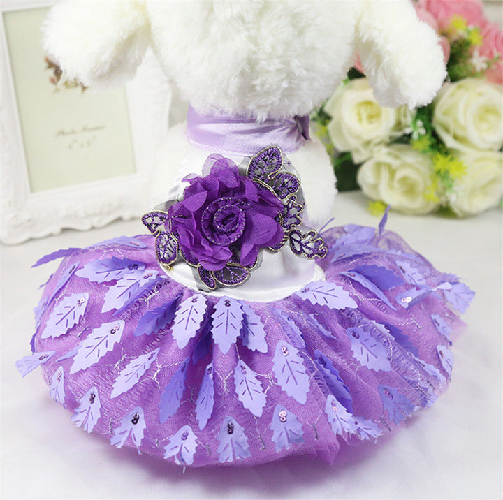 Dog Wedding Dress Shiny Tree Leaf Dress Red Big Purple Dress