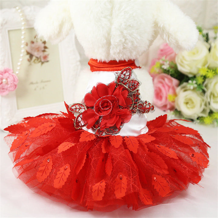 Dog Wedding Dress Shiny Tree Leaf Dress Red Big Purple Dress
