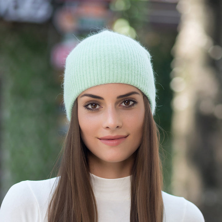 Autumn And Winter Unisex Warm Hood Long Rabbit Fur Wild Pure Color Knitted Hat Fashion Casual Ear Protection Cap