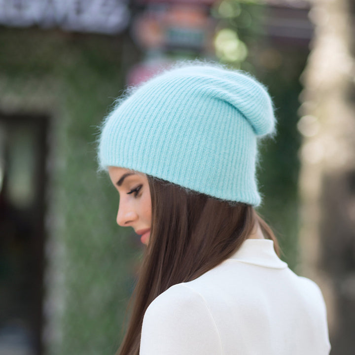 Autumn And Winter Unisex Warm Hood Long Rabbit Fur Wild Pure Color Knitted Hat Fashion Casual Ear Protection Cap