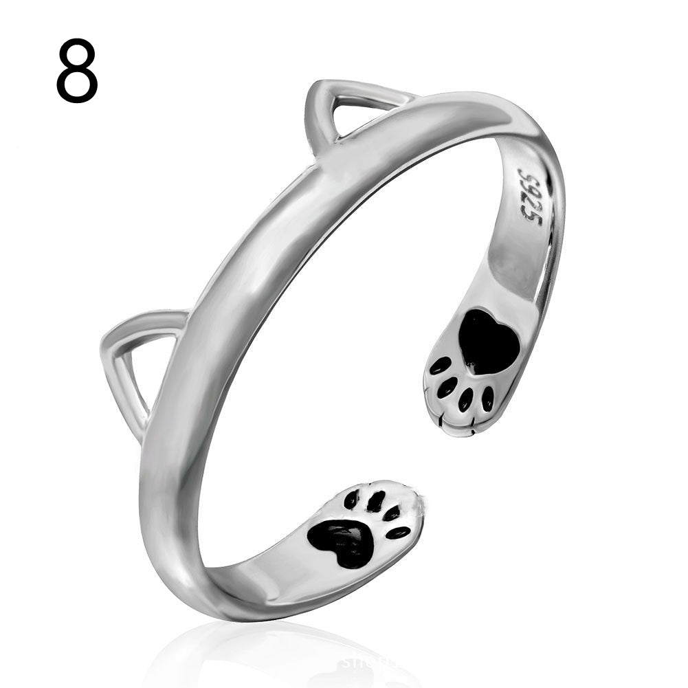 925 Sterling Silver Jewelry Cat Ear Open Ring Cute Pet Cute Cat Paw Ring
