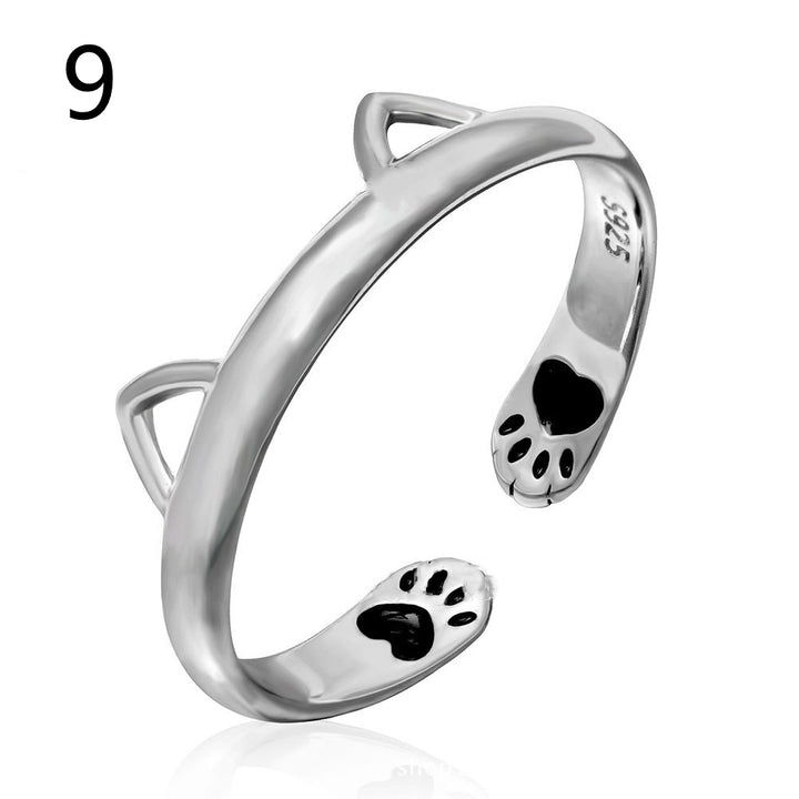 925 Sterling Silver Jewelry Cat Ear Open Ring Cute Pet Cute Cat Paw Ring