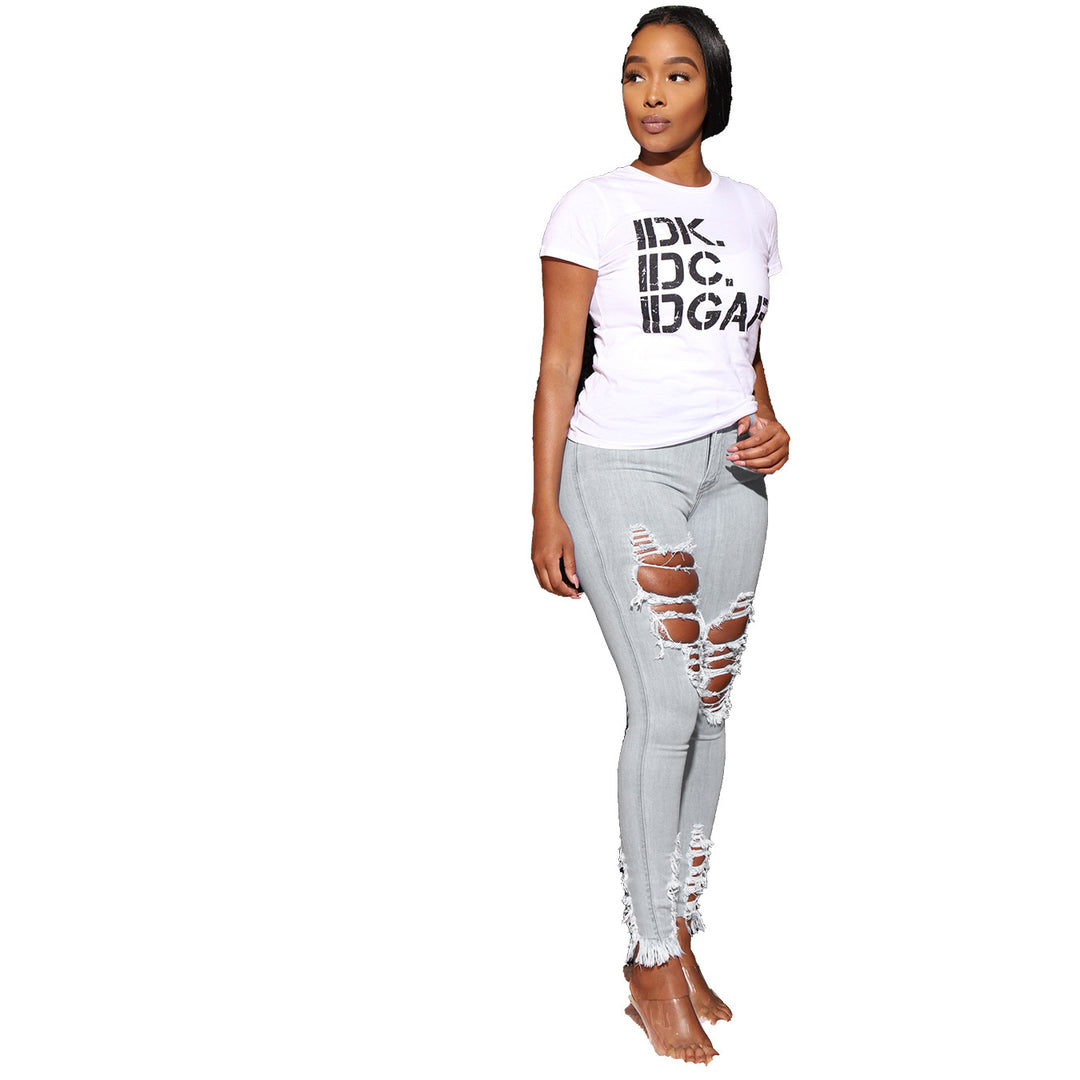 Women's Cotton Elastic Ripped Elastic Foot Pants