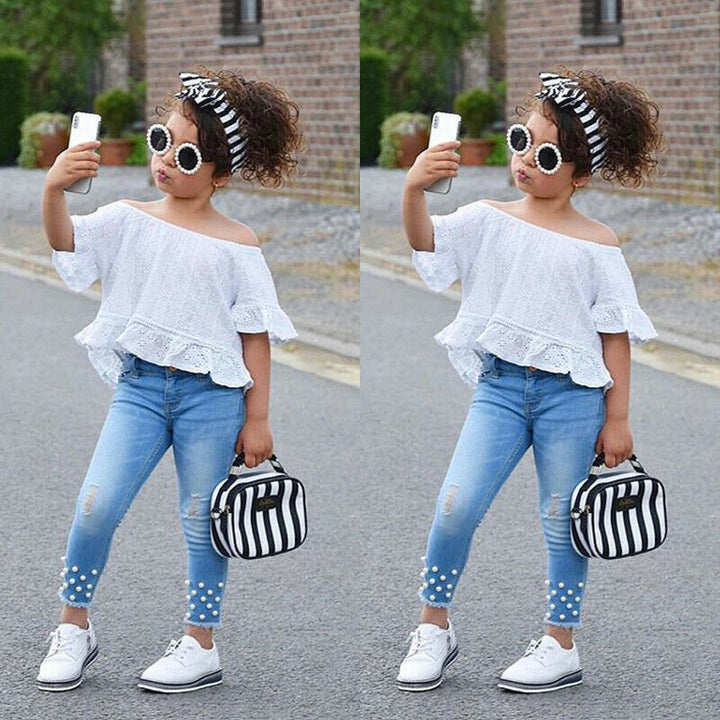 Girl Kids Shirt + Short Two-piece Suit