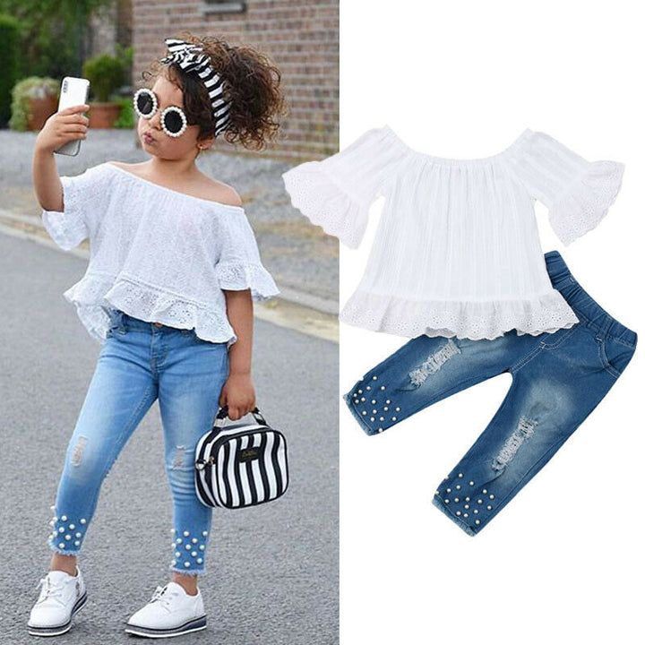 Girl Kids Shirt + Short Two-piece Suit