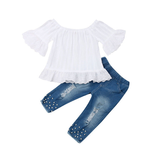 Girl Kids Shirt + Short Two-piece Suit