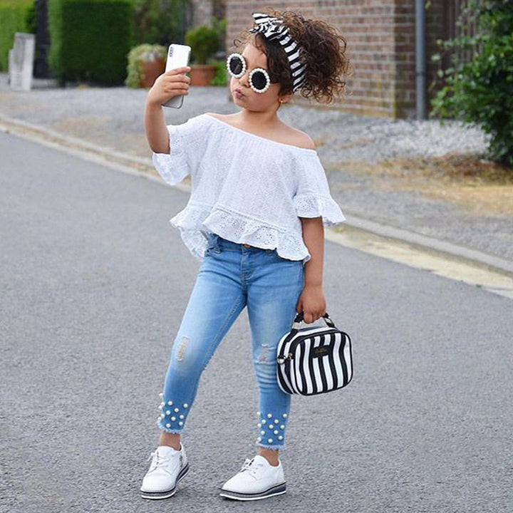 Girl Kids Shirt + Short Two-piece Suit