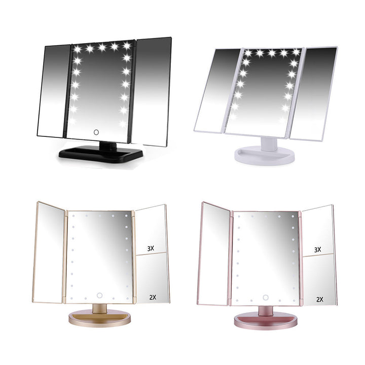 24 LED Magnifying Lighted Cosmetic Makeup Mirror Tabletop Tri-fold Touch Screen Mirror Touch Screen