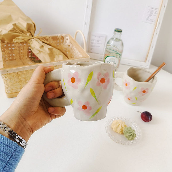 CuteLife Nordic White Flower Ceramic Coffee Cup Kitchen Milk Tea