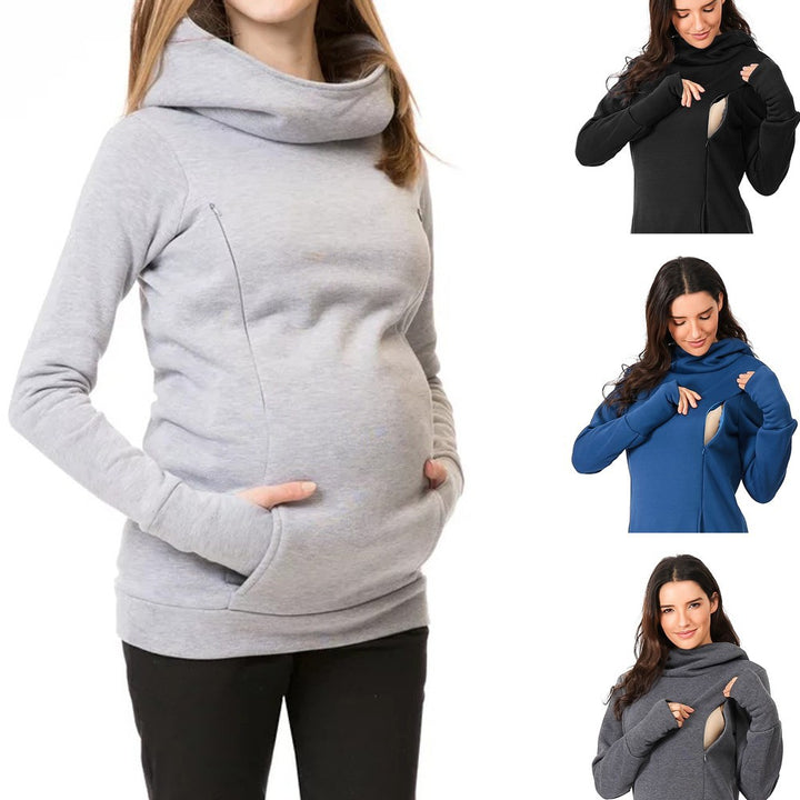 Pregnant women thick hooded sweater