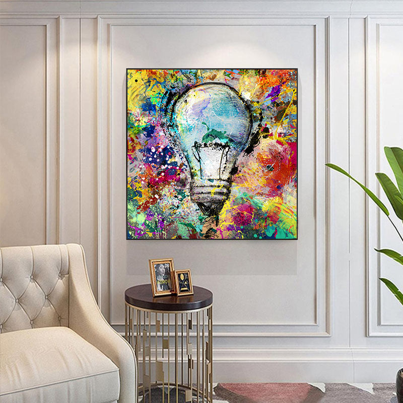 Graffiti Electric Bulb Canvas Printing Home Background Wall Spray Painting HD Painting Core