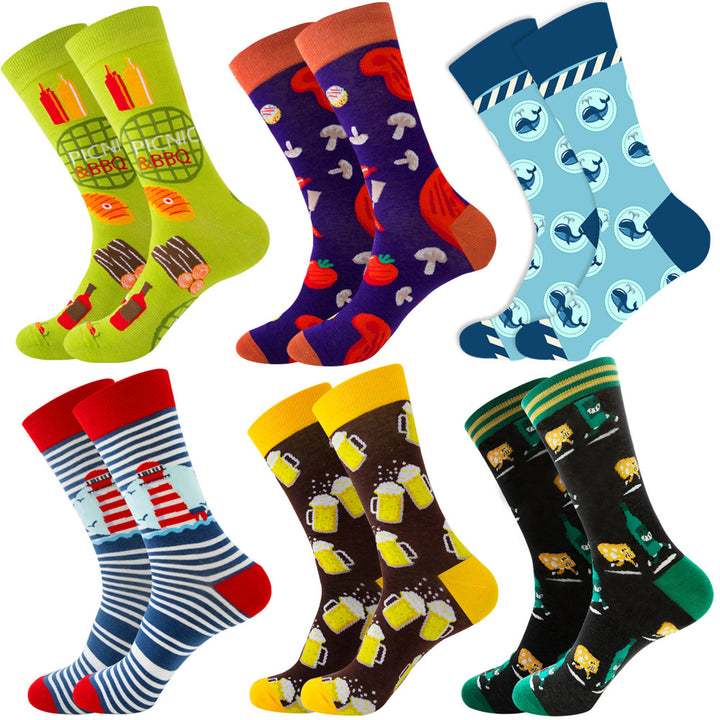 Animal Fruit Geometric Printing Six-color Combination Men's Socks