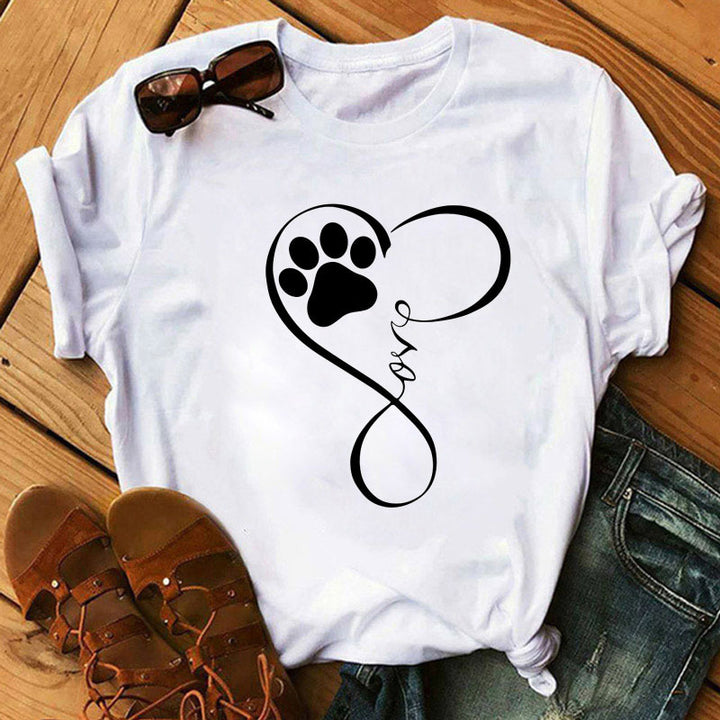 Love Dog Paw Print Short-sleeved T-shirt