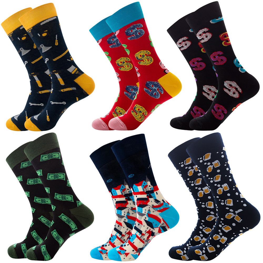 Animal Fruit Geometric Printing Six-color Combination Men's Socks