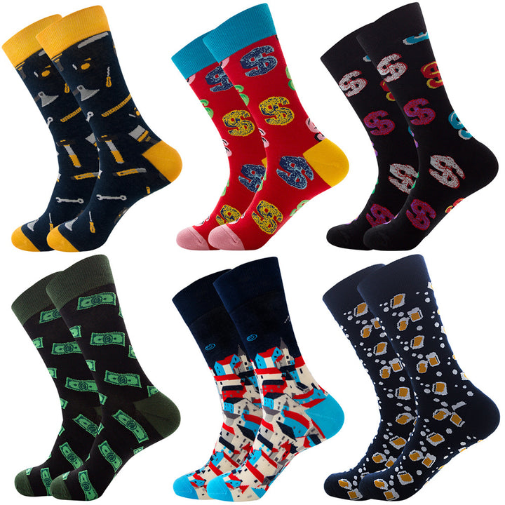 Animal Fruit Geometric Printing Six-color Combination Men's Socks