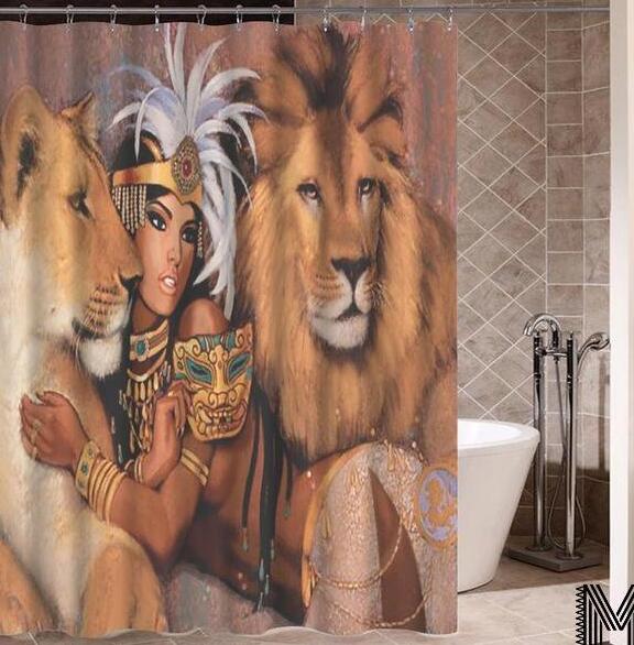 Art Design Graffiti Art Hip Hop African Girl with Black Hair Big Earring with Modern Building Shower Curtain for Bathroom Decor
