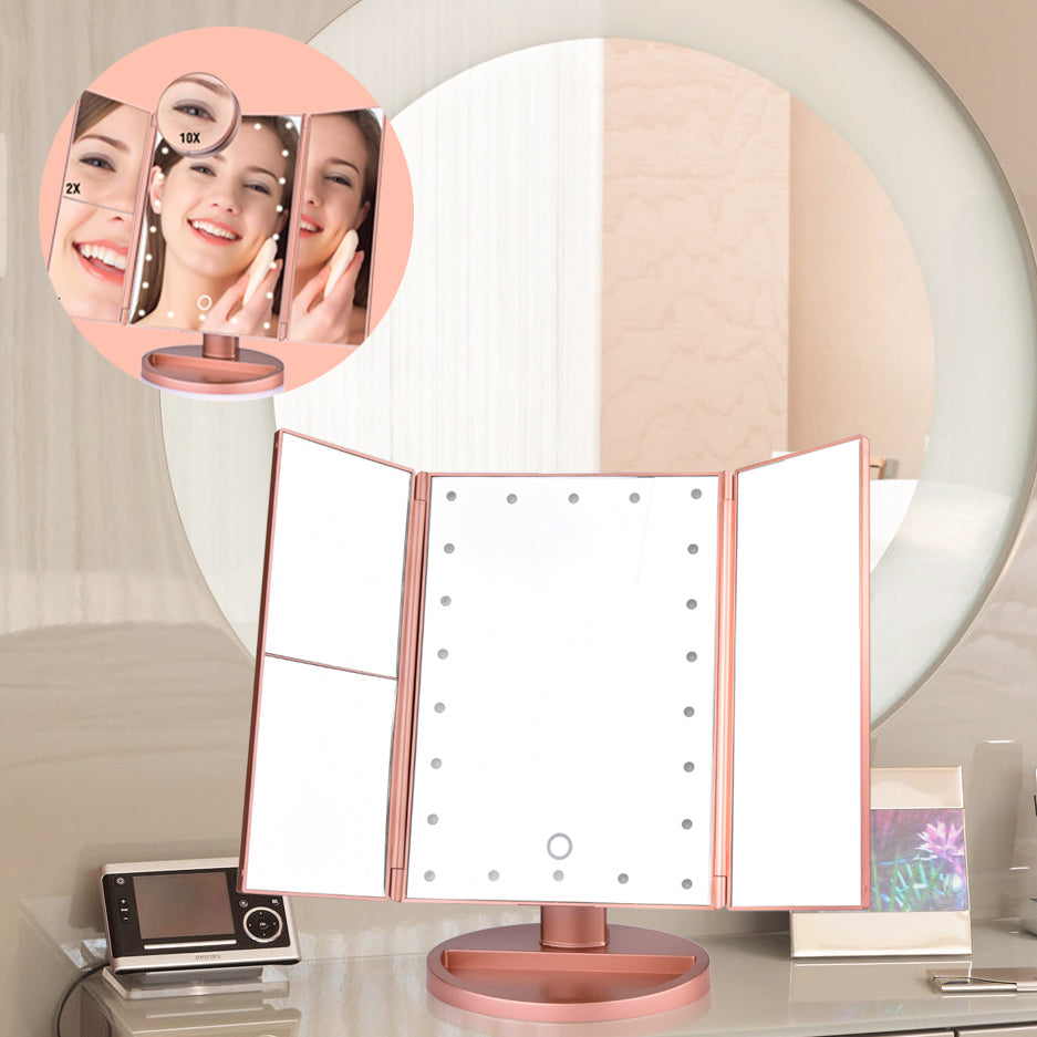 24 LED Magnifying Lighted Cosmetic Makeup Mirror Tabletop Tri-fold Touch Screen Mirror Touch Screen