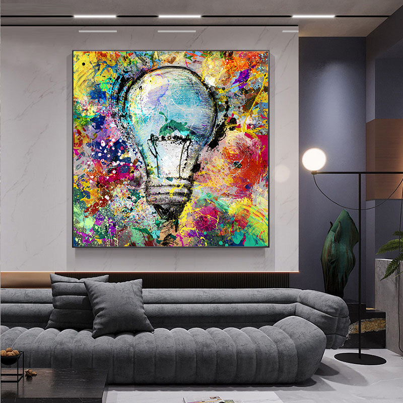 Graffiti Electric Bulb Canvas Printing Home Background Wall Spray Painting HD Painting Core