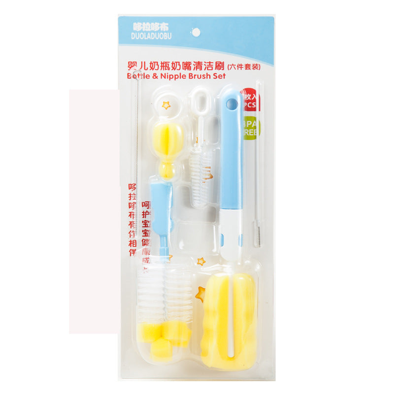 6-piece Sponge Bottle Brush Set Feeding Bottle Cleaning Set