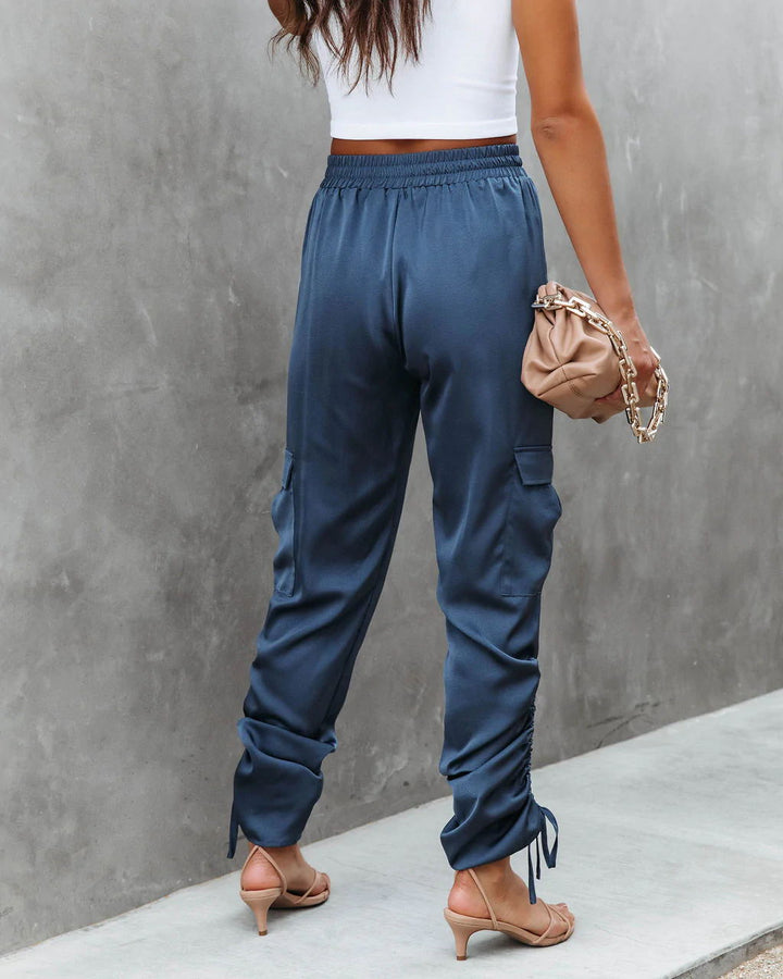Lace-up Elastic Waist With Pocket Pants Casual Pants